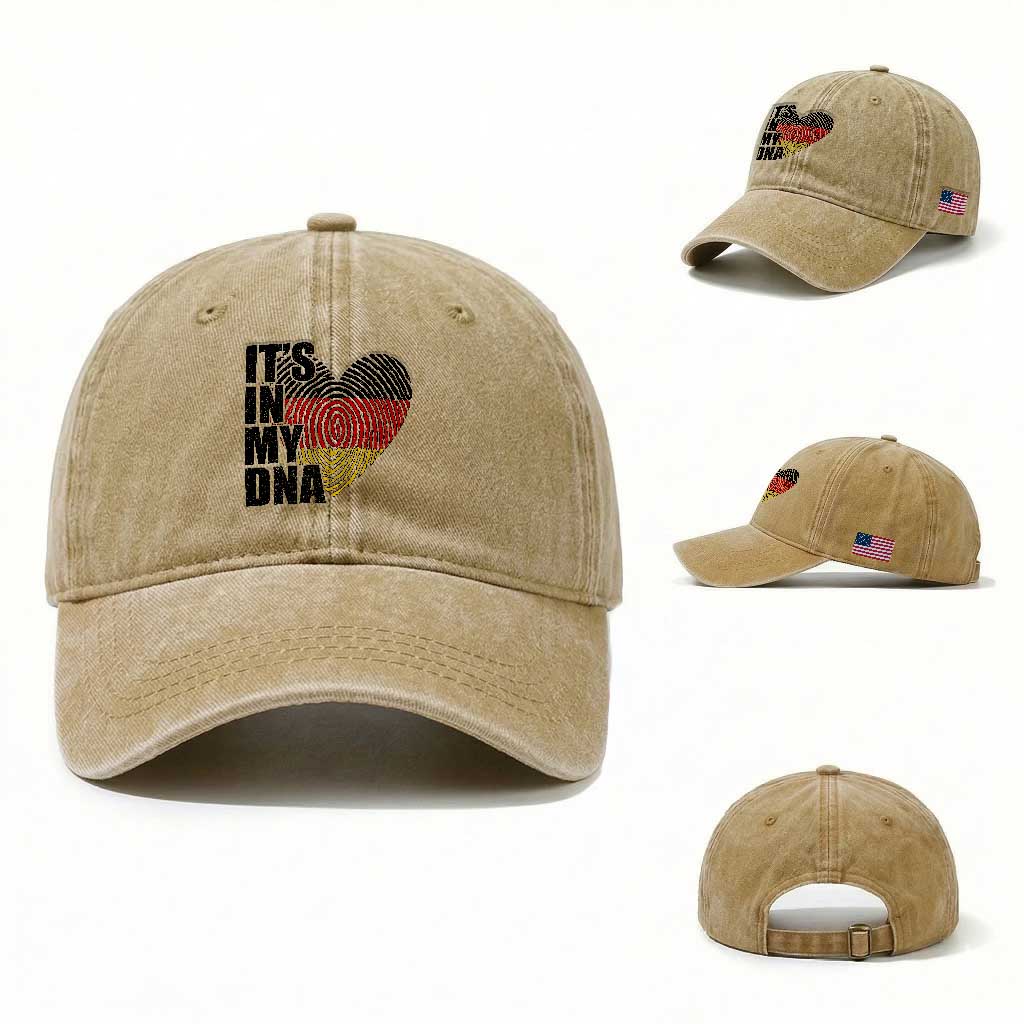 German Pride Washed Cotton Baseball Cap It Is In My DNA Patriotic Germany Flag TS11 Washed Cap Universal Fit Khaki Print Your Wear