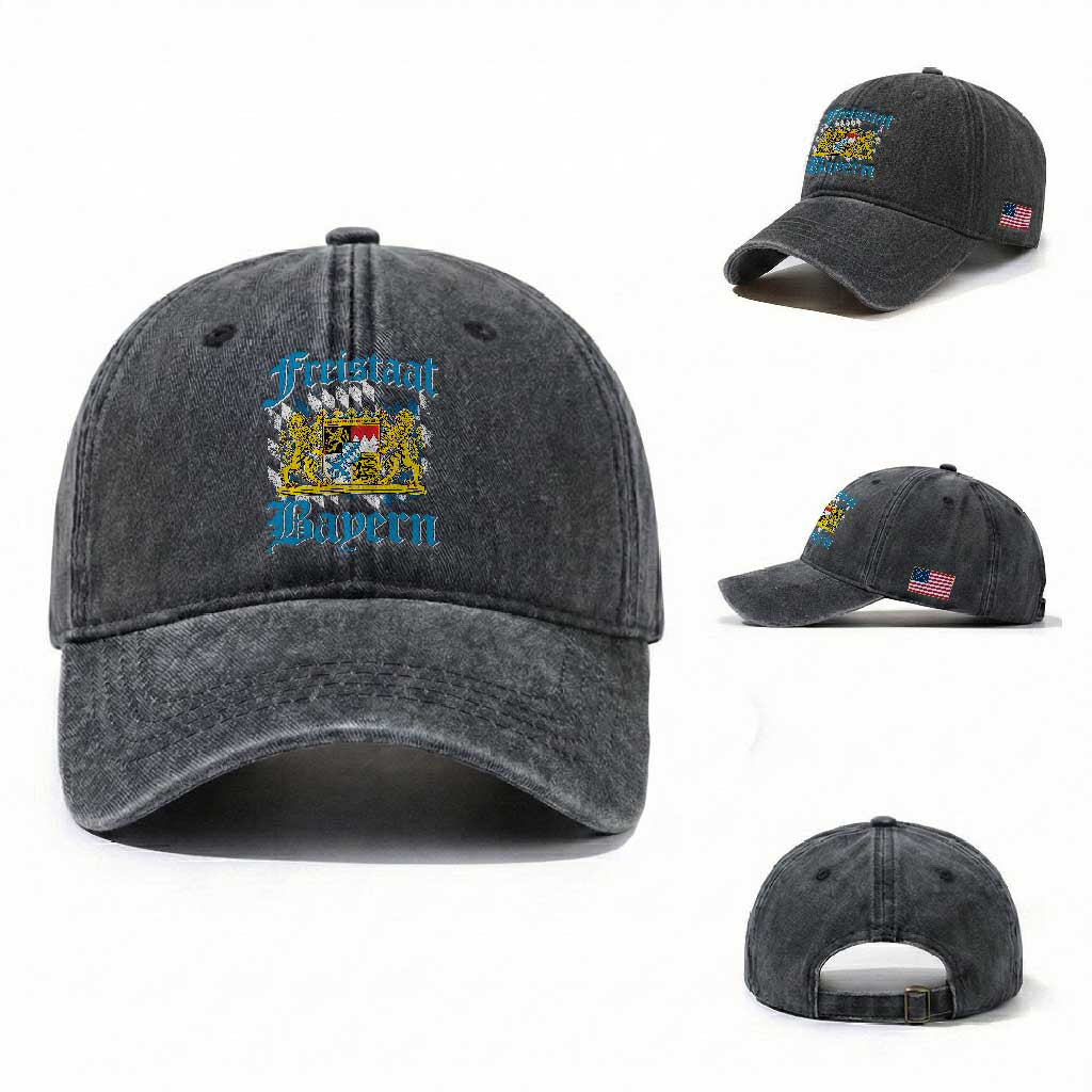 Freistaat Bayern Washed Cotton Baseball Cap - Bavaria German Munich Oktoberfest TS11 Washed Cap Universal Fit Dark Gray Print Your Wear