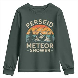 Perseid Meteor Shower Youth Sweatshirt Shooting Stars Astronomy Vintage Mountain TS11 Dark Forest Green Print Your Wear