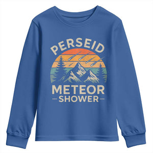 Perseid Meteor Shower Youth Sweatshirt Shooting Stars Astronomy Vintage Mountain TS11 Royal Blue Print Your Wear