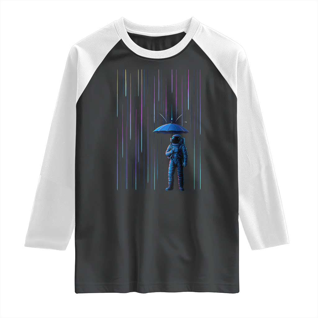 Perseid Meteor Shower Raining Astronaut With Umbrella Raglan Shirt TS11 Black White Print Your Wear