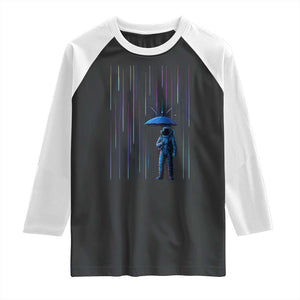 Perseid Meteor Shower Raining Astronaut With Umbrella Raglan Shirt TS11 Black White Print Your Wear
