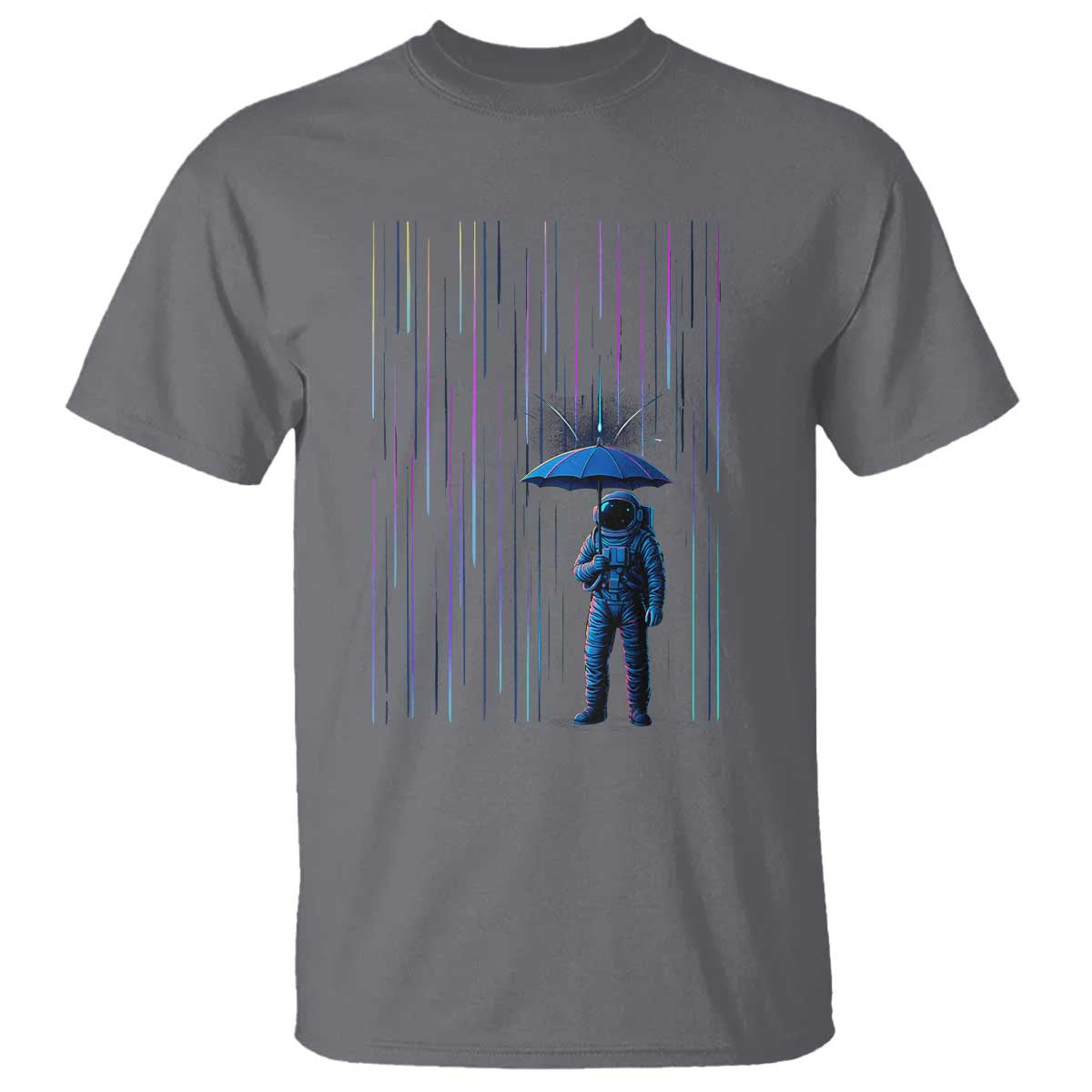 Perseid Meteor Shower Raining Astronaut With Umbrella T Shirt TS11 Charcoal Print Your Wear