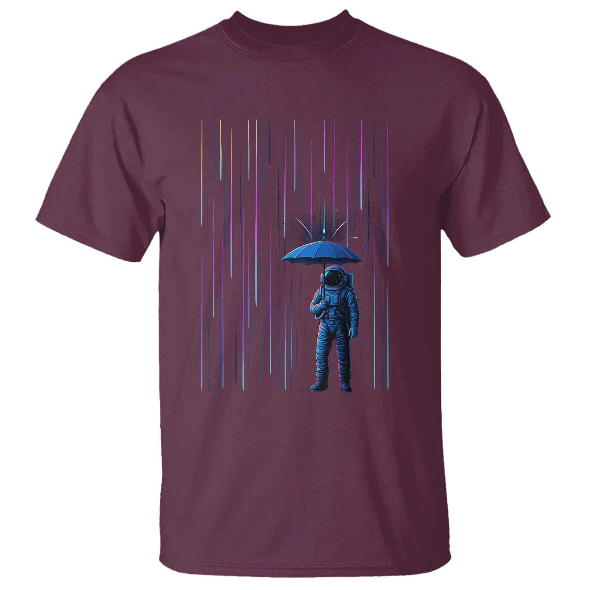 Perseid Meteor Shower Raining Astronaut With Umbrella T Shirt TS11 Maroon Print Your Wear