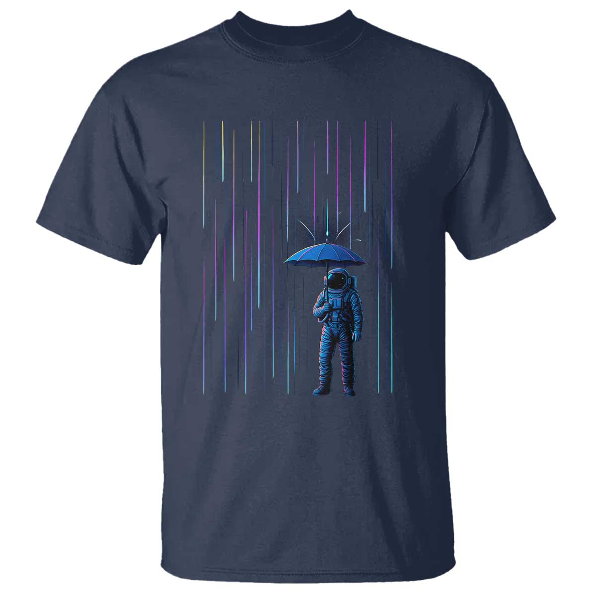 Perseid Meteor Shower Raining Astronaut With Umbrella T Shirt TS11 Navy Print Your Wear
