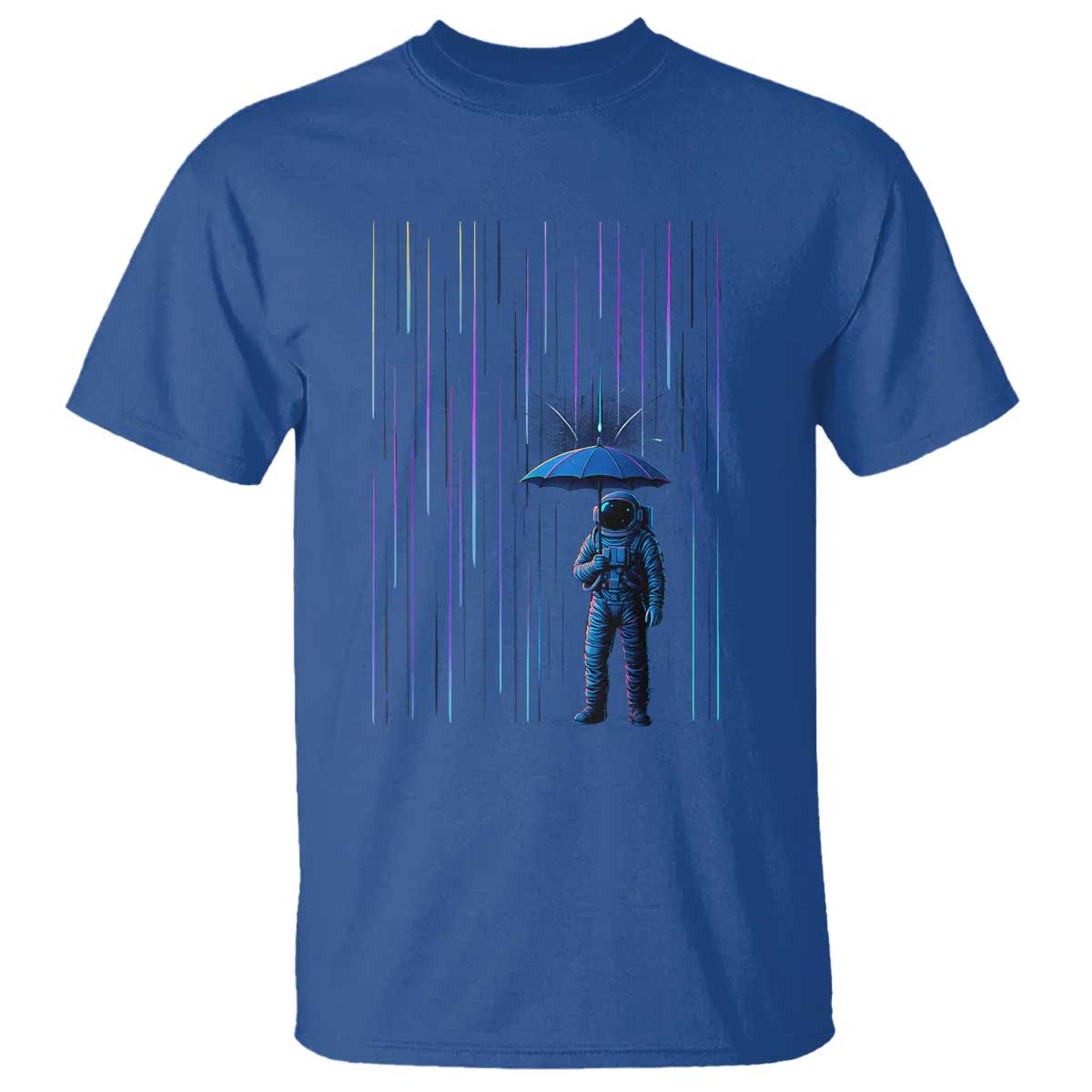 Perseid Meteor Shower Raining Astronaut With Umbrella T Shirt TS11 Royal Blue Print Your Wear