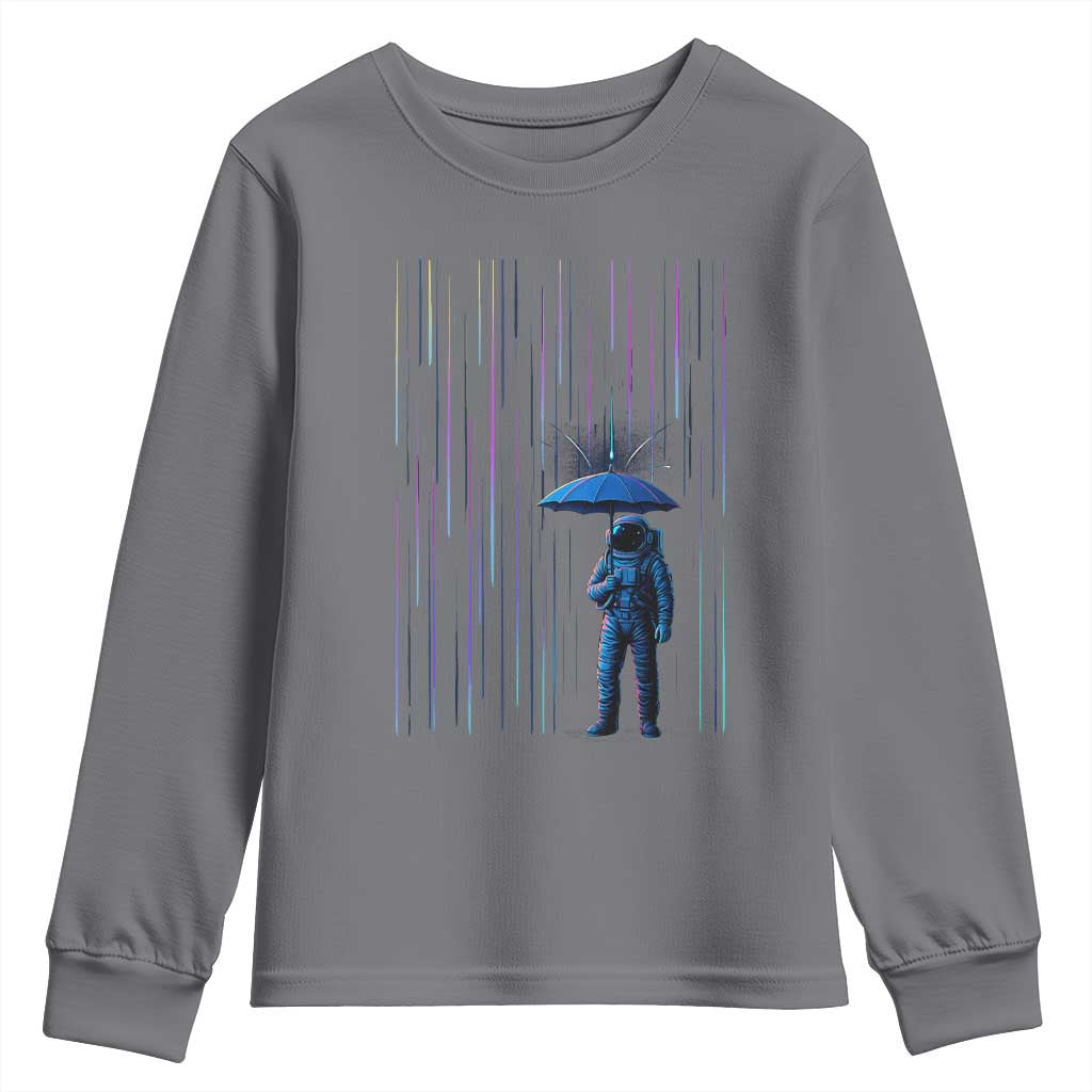 Perseid Meteor Shower Raining Astronaut With Umbrella Youth Sweatshirt TS11 Charcoal Print Your Wear