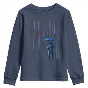 Perseid Meteor Shower Raining Astronaut With Umbrella Youth Sweatshirt TS11 Navy Print Your Wear
