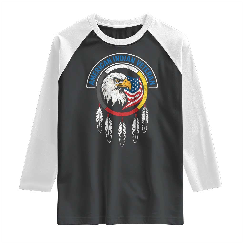 American Indian Veteran Raglan Shirt Native American Veteran Eagle Dreamcatcher TS11 Black White Print Your Wear