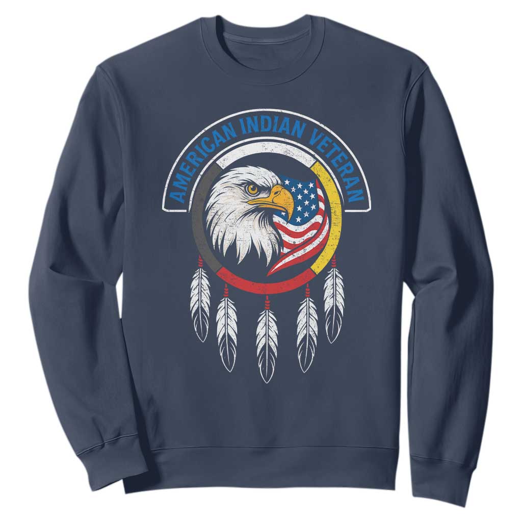 American Indian Veteran Sweatshirt Native American Veteran Eagle Dreamcatcher TS11 Navy Print Your Wear