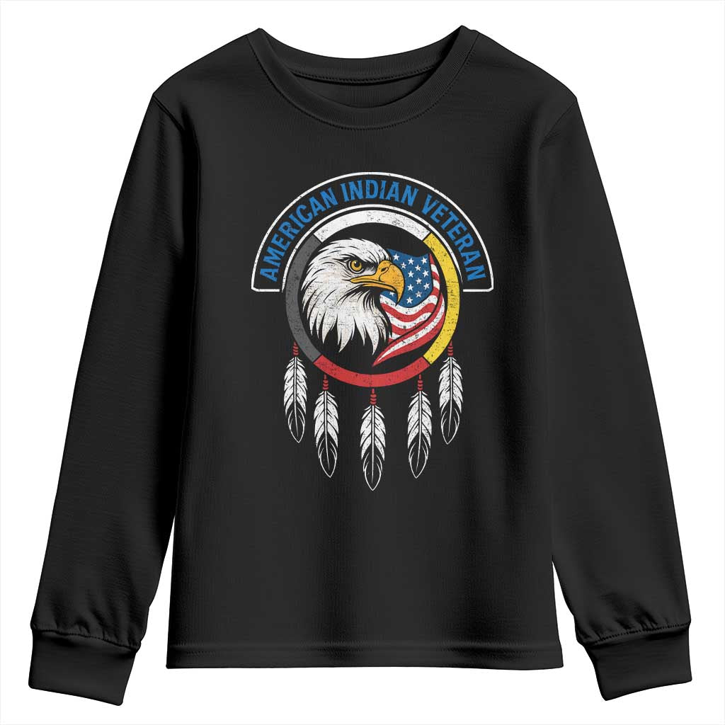 American Indian Veteran Youth Sweatshirt Native American Veteran Eagle Dreamcatcher TS11 Black Print Your Wear