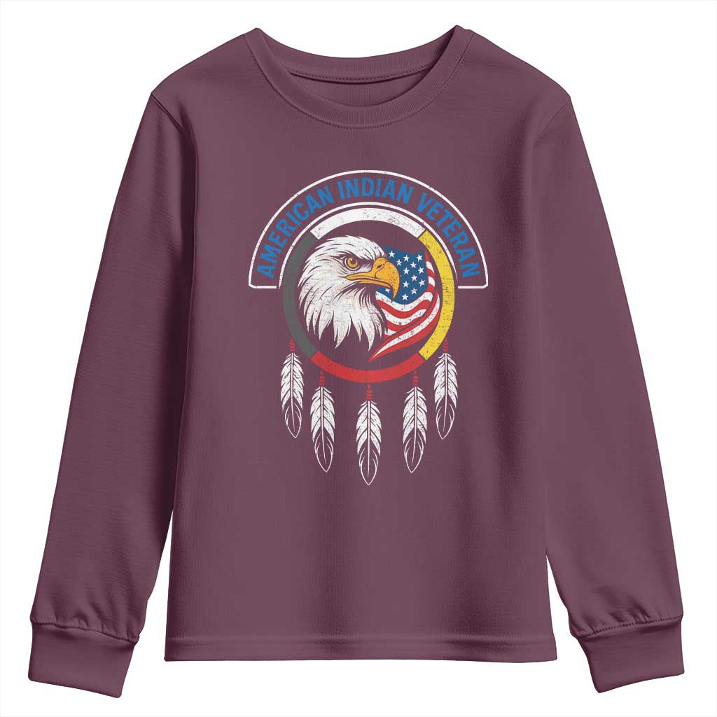 American Indian Veteran Youth Sweatshirt Native American Veteran Eagle Dreamcatcher TS11 Maroon Print Your Wear
