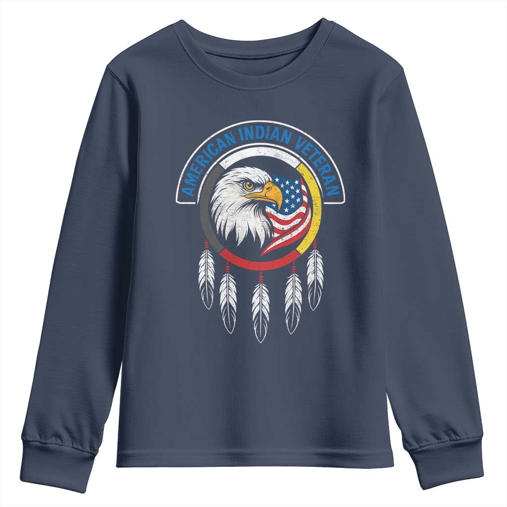 American Indian Veteran Youth Sweatshirt Native American Veteran Eagle Dreamcatcher TS11 Navy Print Your Wear