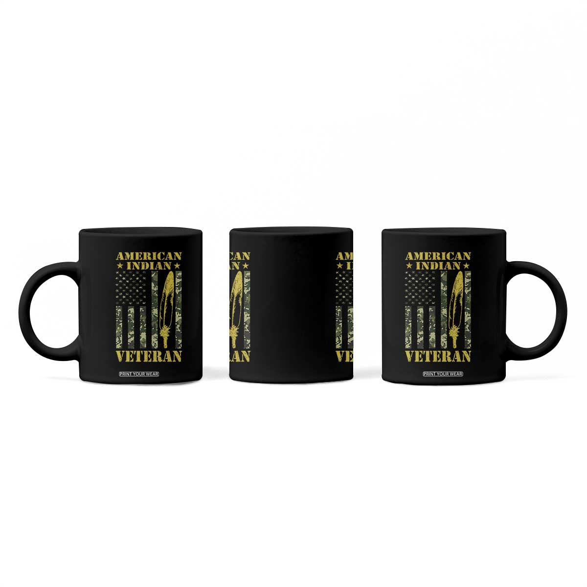 American Indian Veteran Coffee Mug Native American Veteran Feathers Camo Flag TS11 Print Your Wear