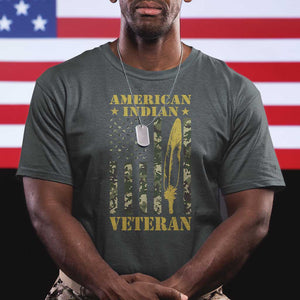 American Indian Veteran T Shirt Native American Veteran Feathers Camo Flag TS11 Dark Heather Print Your Wear