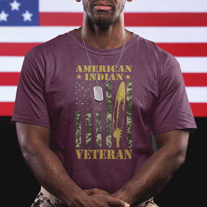 American Indian Veteran T Shirt Native American Veteran Feathers Camo Flag TS11 Maroon Print Your Wear