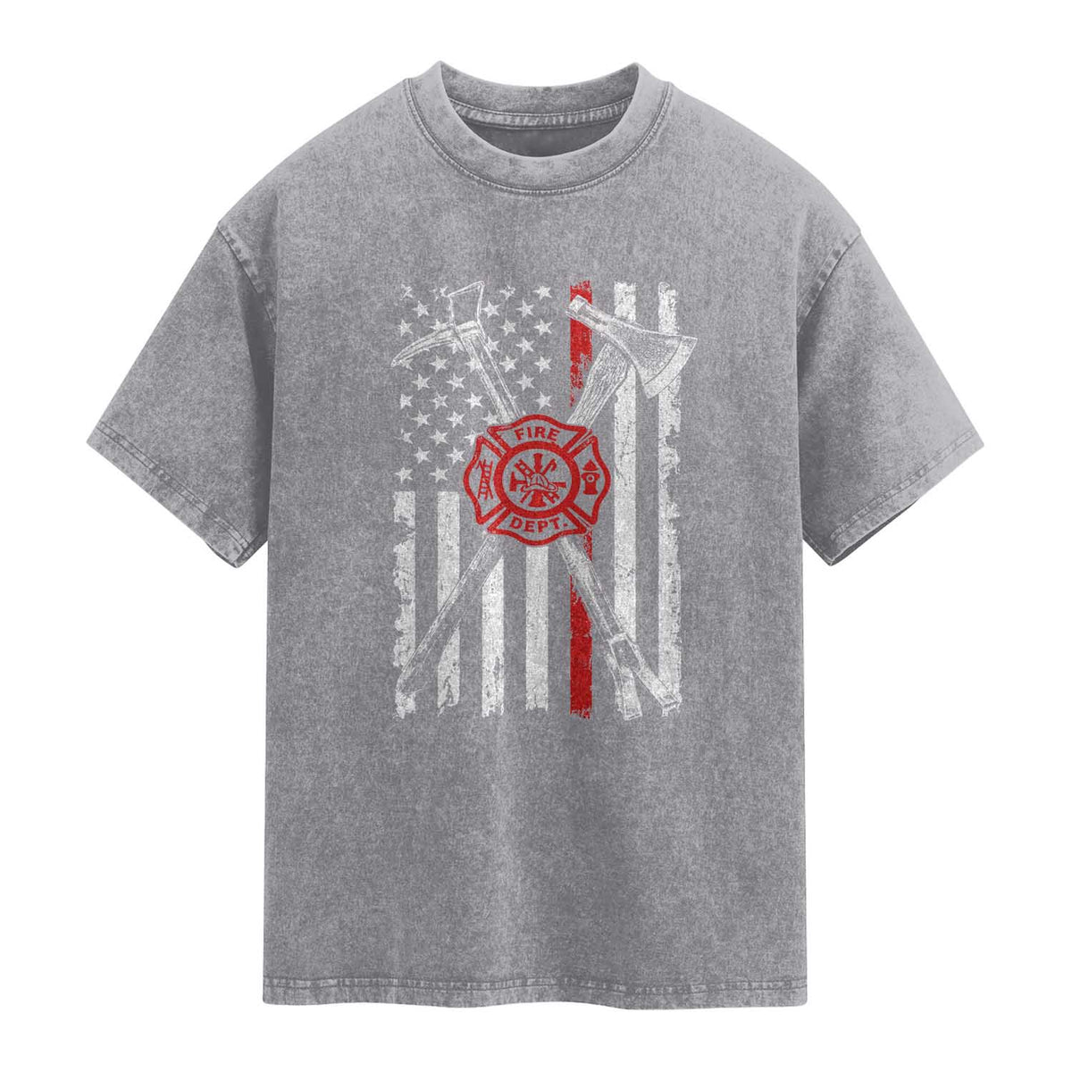 Patriotic Firefighter Axe Halligan Vintage American Flag Washed Cotton T-Shirt