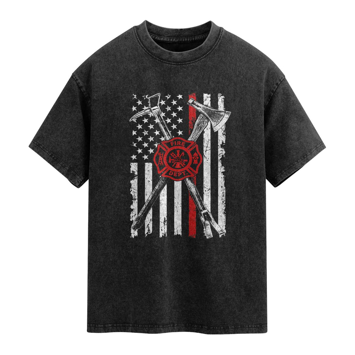 Patriotic Firefighter Axe Halligan Vintage American Flag Washed Cotton T-Shirt