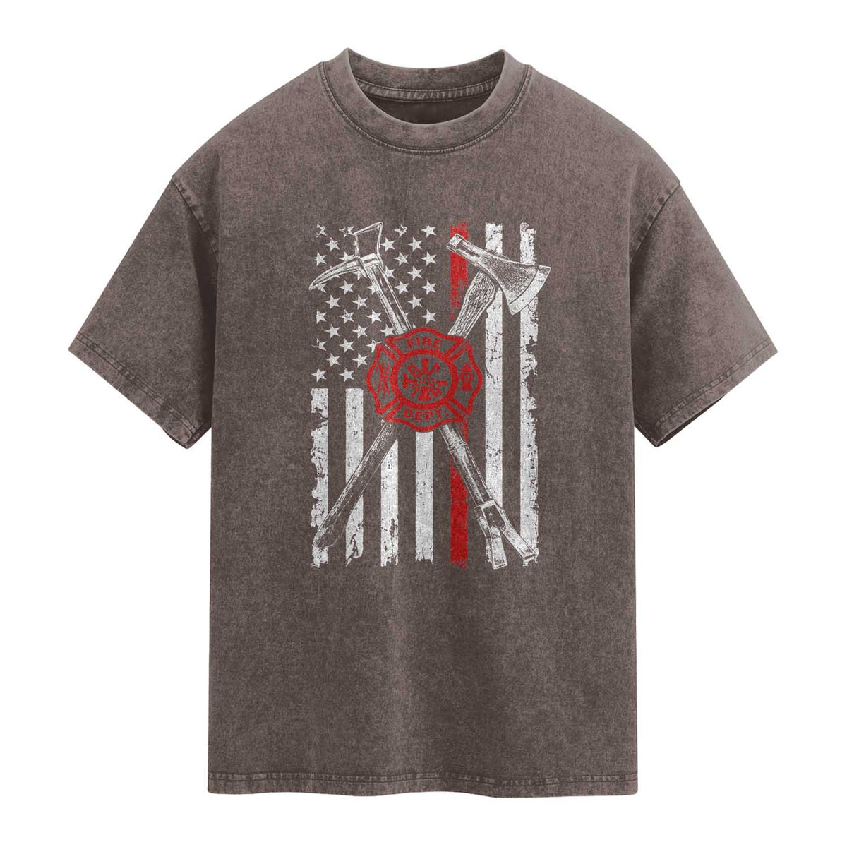 Patriotic Firefighter Axe Halligan Vintage American Flag Washed Cotton T-Shirt