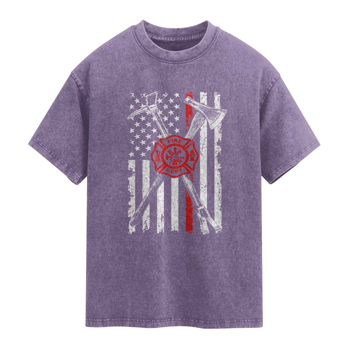 Patriotic Firefighter Axe Halligan Vintage American Flag Washed Cotton T-Shirt