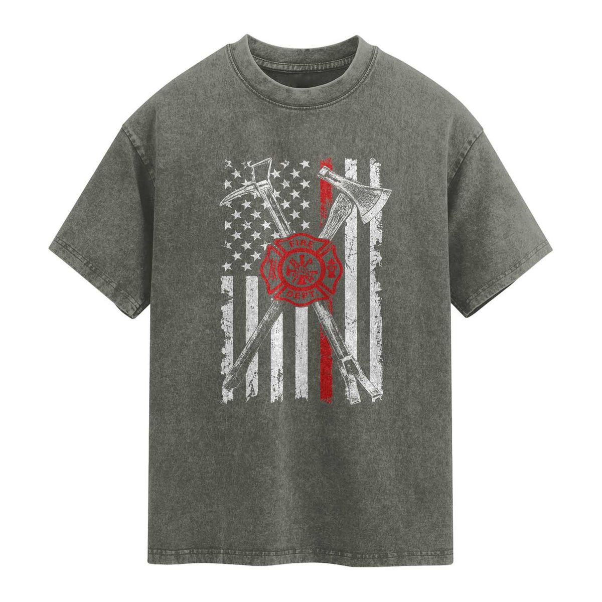 Patriotic Firefighter Axe Halligan Vintage American Flag Washed Cotton T-Shirt