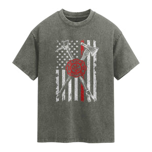 Patriotic Firefighter Axe Halligan Vintage American Flag Washed Cotton T-Shirt