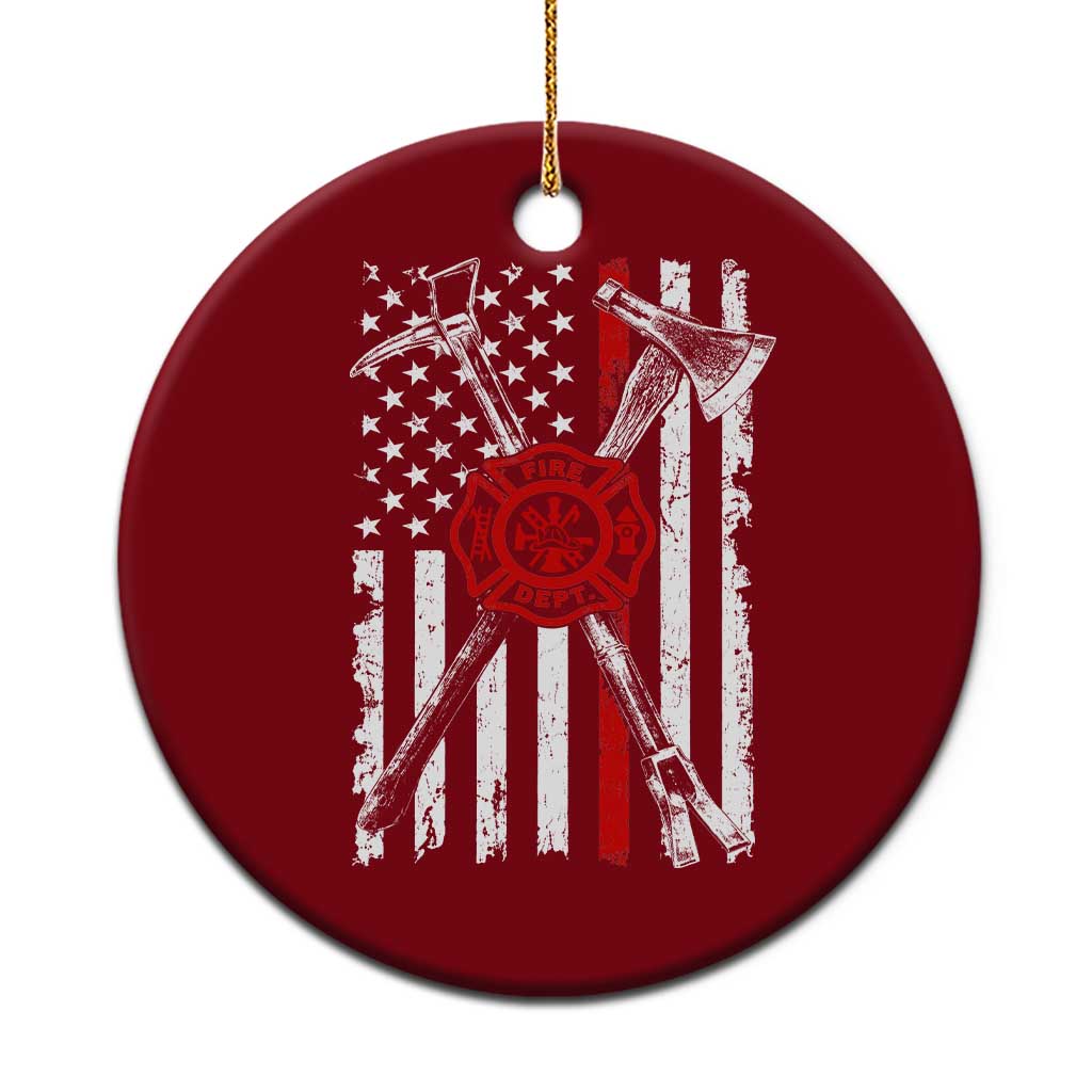 Patriotic Firefighter Axe Halligan Vintage American Flag Ceramic Ornament