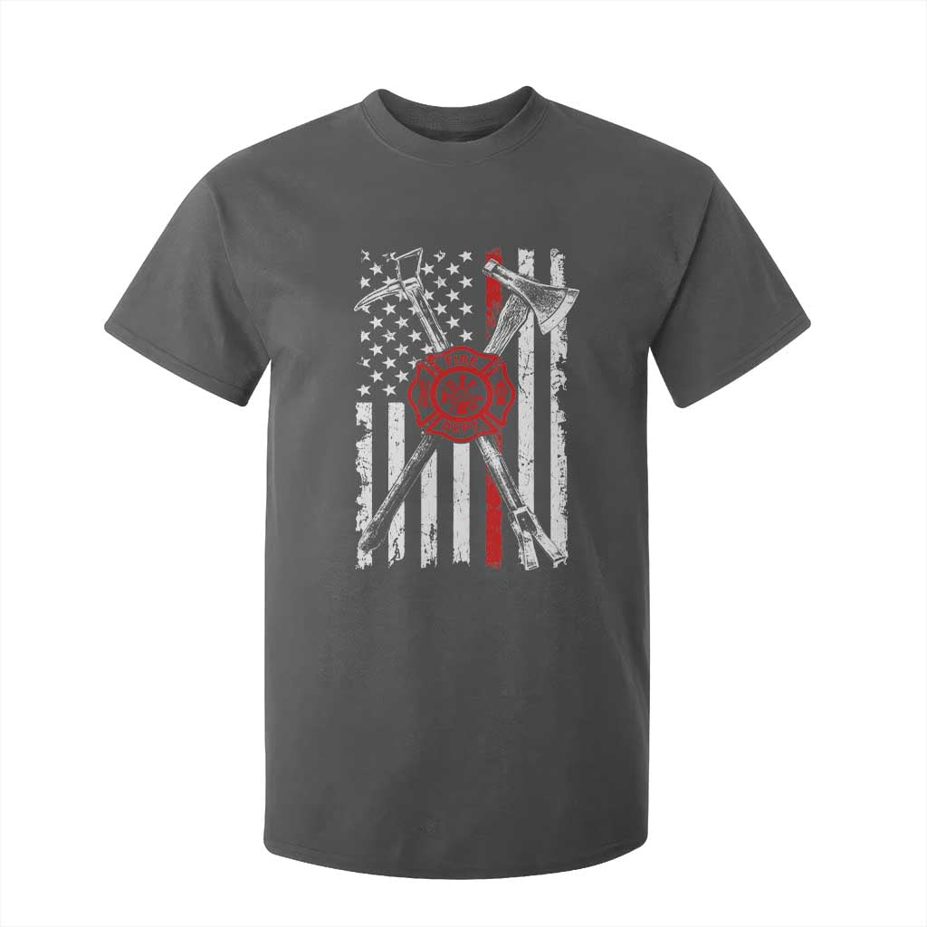 Patriotic Firefighter Axe Halligan Vintage American Flag T Shirt For Kid
