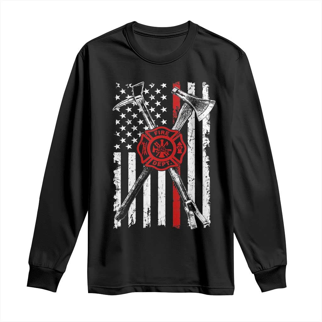Patriotic Firefighter Axe Halligan Vintage American Flag Long Sleeve Shirt