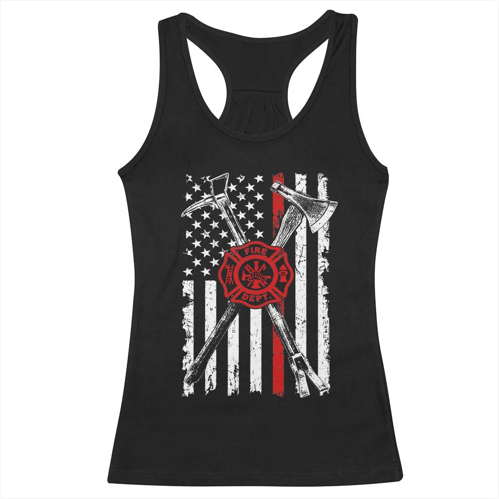 Patriotic Firefighter Axe Halligan Vintage American Flag Racerback Tank Top