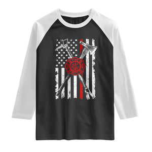 Patriotic Firefighter Axe Halligan Vintage American Flag Raglan Shirt