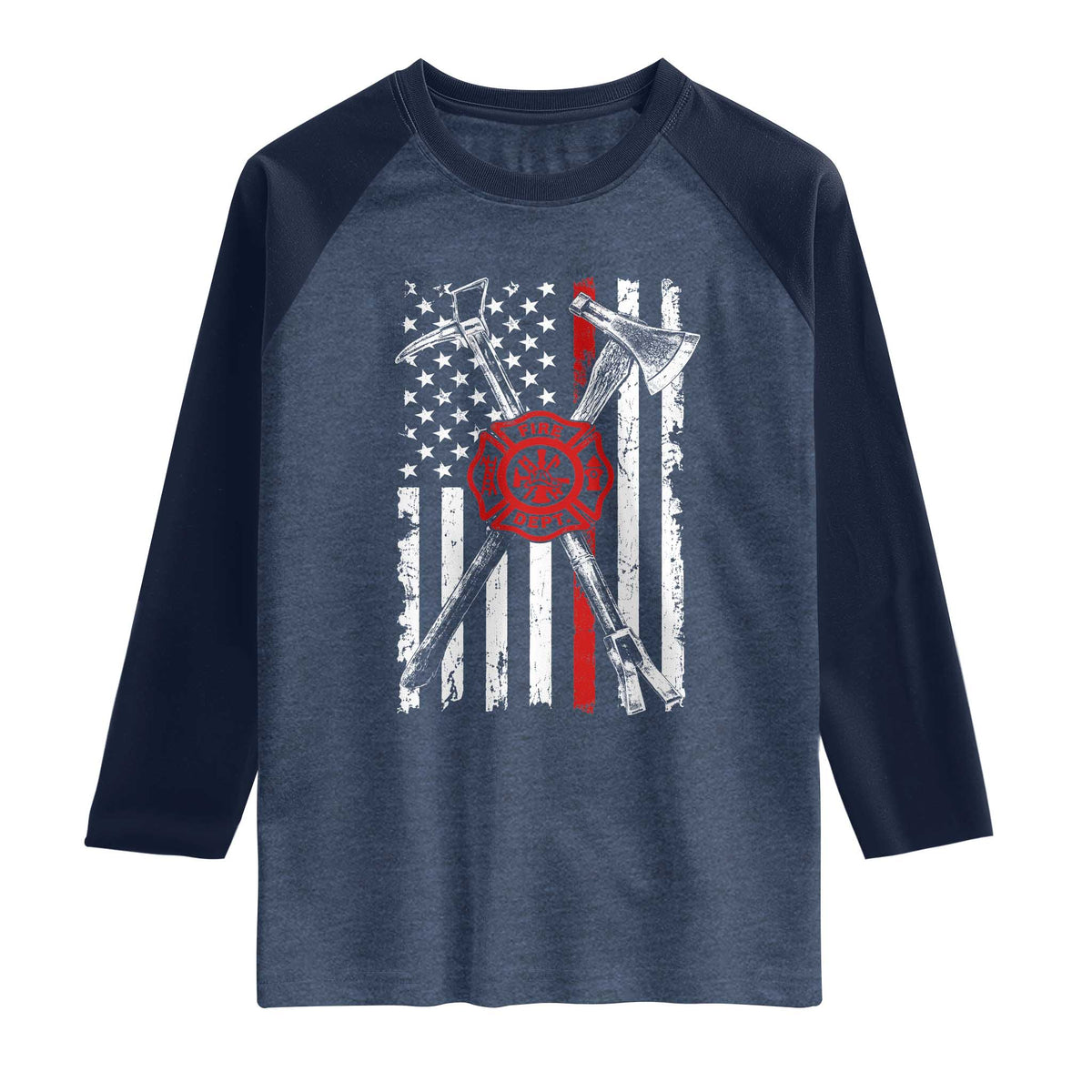 Patriotic Firefighter Axe Halligan Vintage American Flag Raglan Shirt