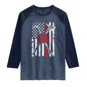 Patriotic Firefighter Axe Halligan Vintage American Flag Raglan Shirt