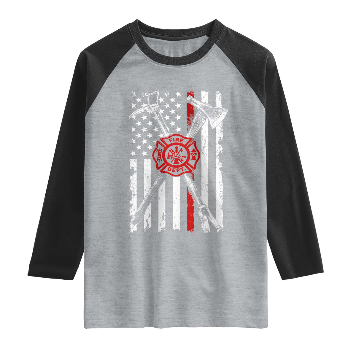 Patriotic Firefighter Axe Halligan Vintage American Flag Raglan Shirt