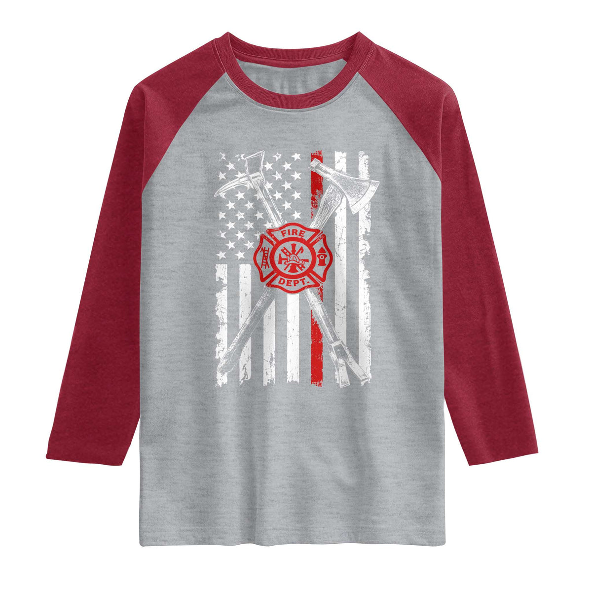 Patriotic Firefighter Axe Halligan Vintage American Flag Raglan Shirt