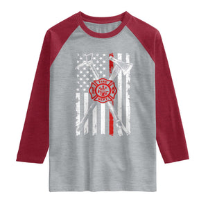 Patriotic Firefighter Axe Halligan Vintage American Flag Raglan Shirt
