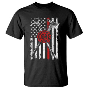 Patriotic Firefighter Axe Halligan Vintage American Flag T Shirt