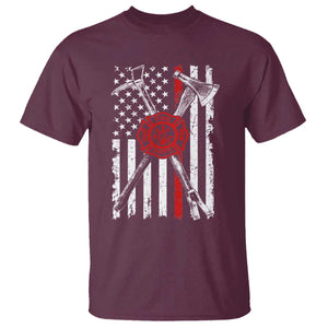 Patriotic Firefighter Axe Halligan Vintage American Flag T Shirt