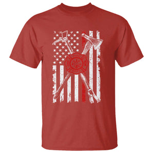 Patriotic Firefighter Axe Halligan Vintage American Flag T Shirt