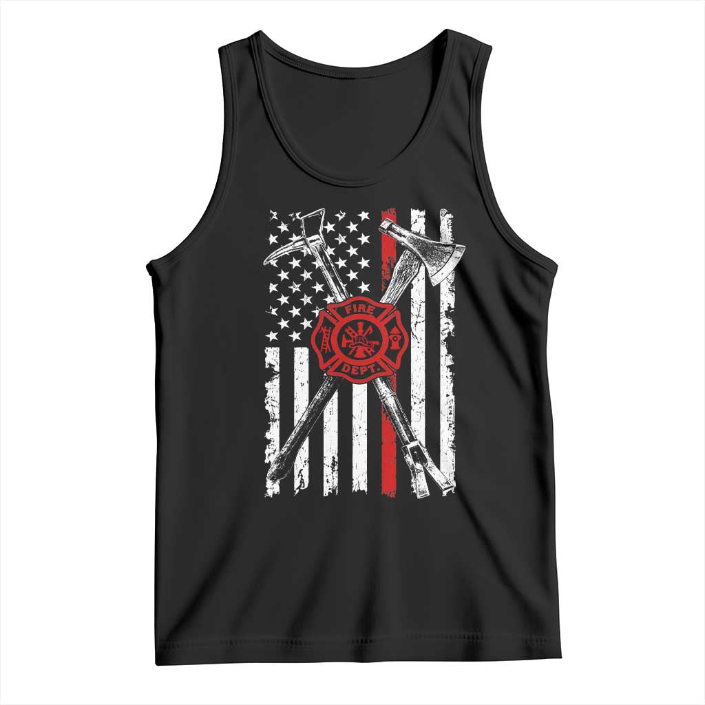 Patriotic Firefighter Axe Halligan Vintage American Flag Tank Top