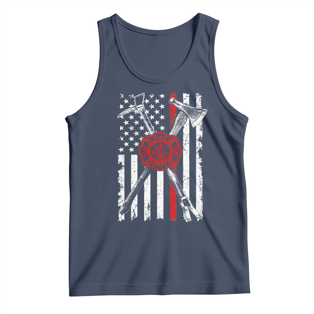 Patriotic Firefighter Axe Halligan Vintage American Flag Tank Top