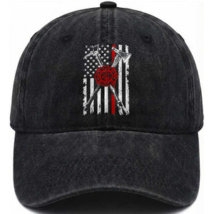 Patriotic Firefighter Axe Halligan Vintage American Flag Washed Cotton Baseball Cap