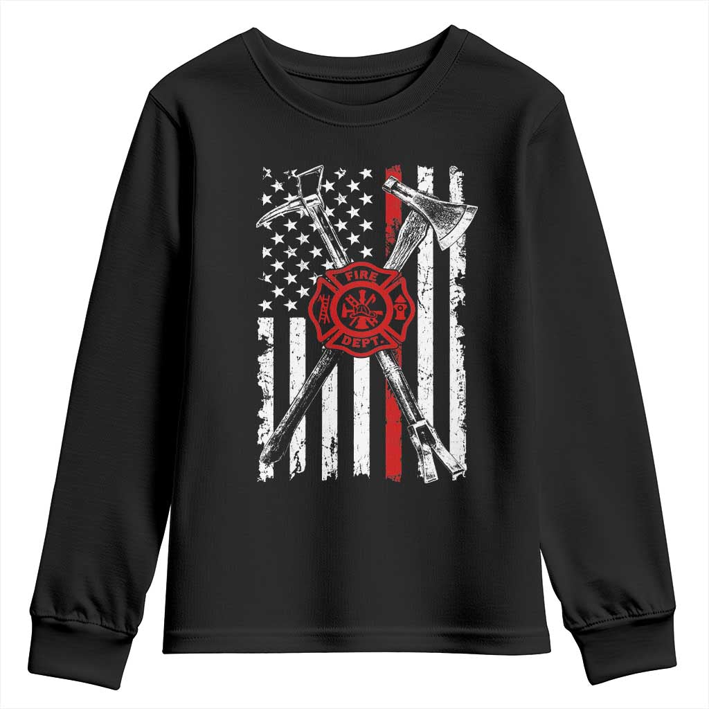 Patriotic Firefighter Axe Halligan Vintage American Flag Youth Sweatshirt