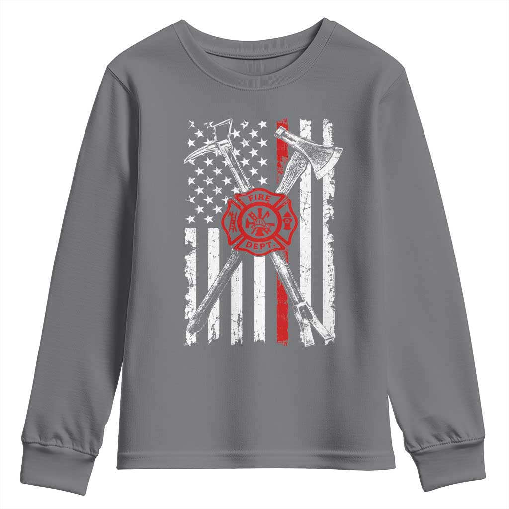 Patriotic Firefighter Axe Halligan Vintage American Flag Youth Sweatshirt