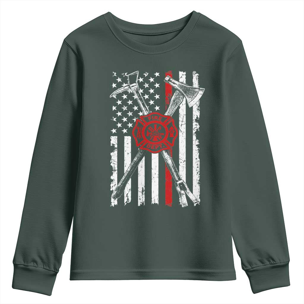 Patriotic Firefighter Axe Halligan Vintage American Flag Youth Sweatshirt