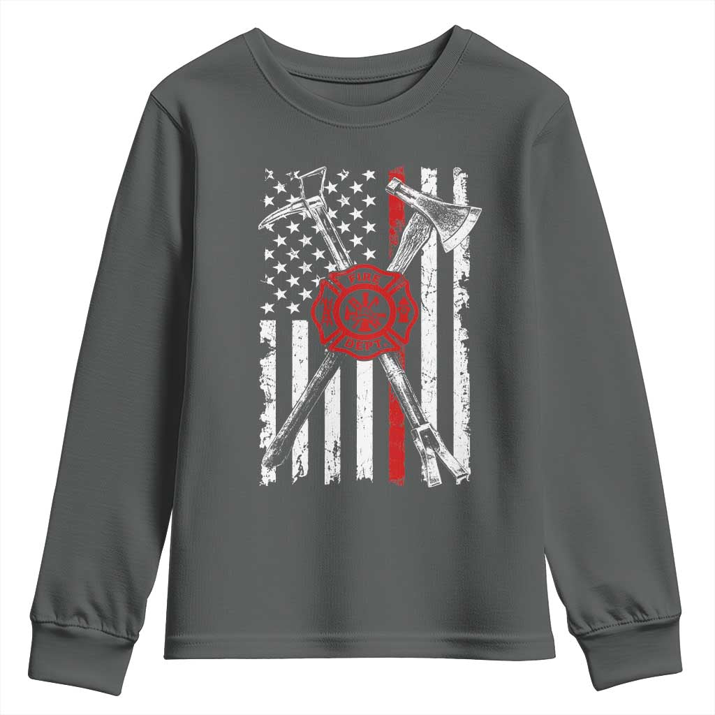Patriotic Firefighter Axe Halligan Vintage American Flag Youth Sweatshirt