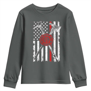 Patriotic Firefighter Axe Halligan Vintage American Flag Youth Sweatshirt
