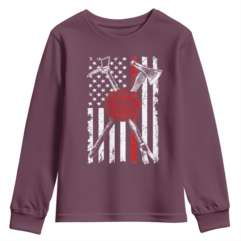 Patriotic Firefighter Axe Halligan Vintage American Flag Youth Sweatshirt