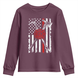 Patriotic Firefighter Axe Halligan Vintage American Flag Youth Sweatshirt