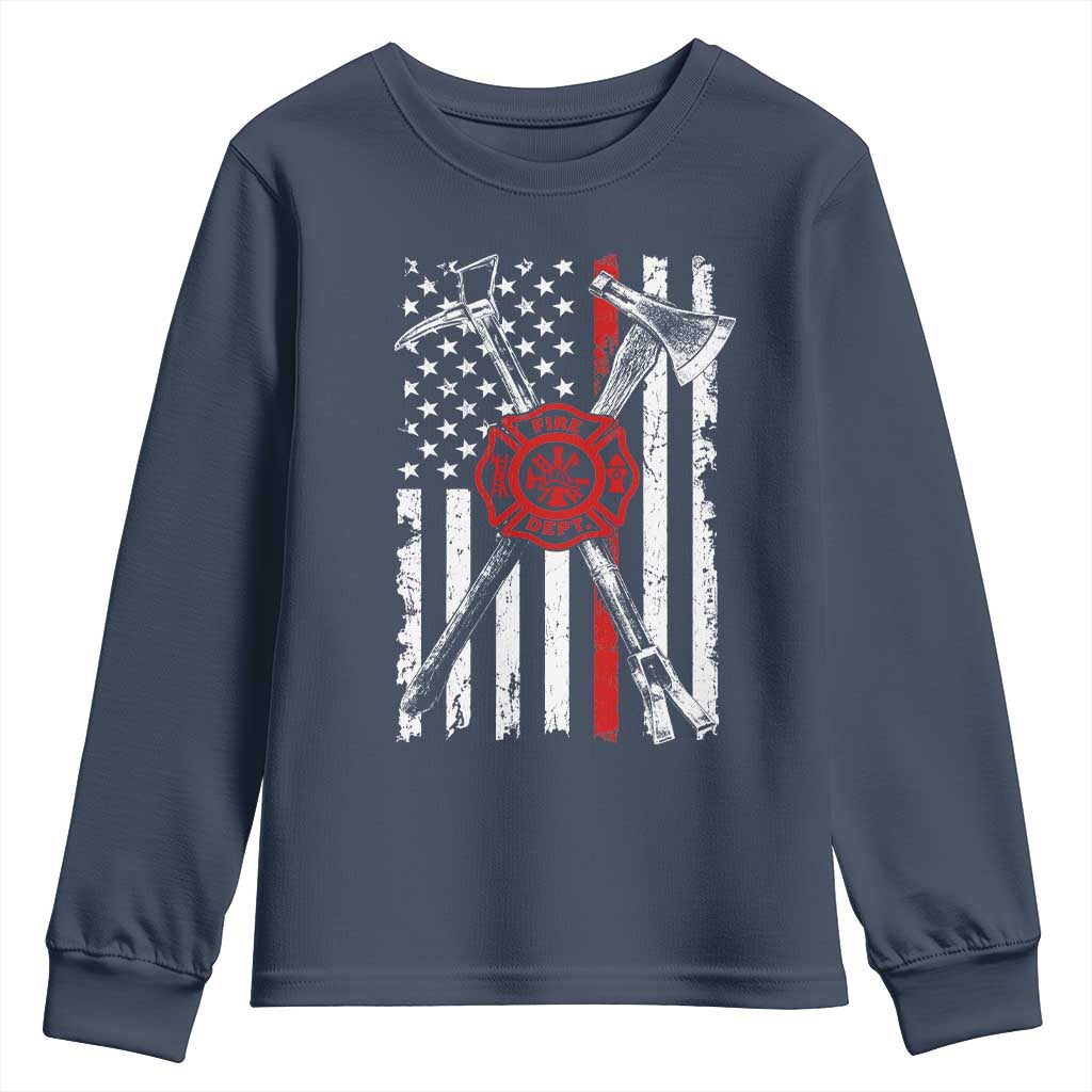 Patriotic Firefighter Axe Halligan Vintage American Flag Youth Sweatshirt